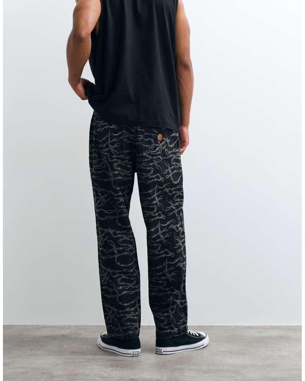 Santa Cruz Gray Barbed Wire Patterned Loose Fit Jeans for men