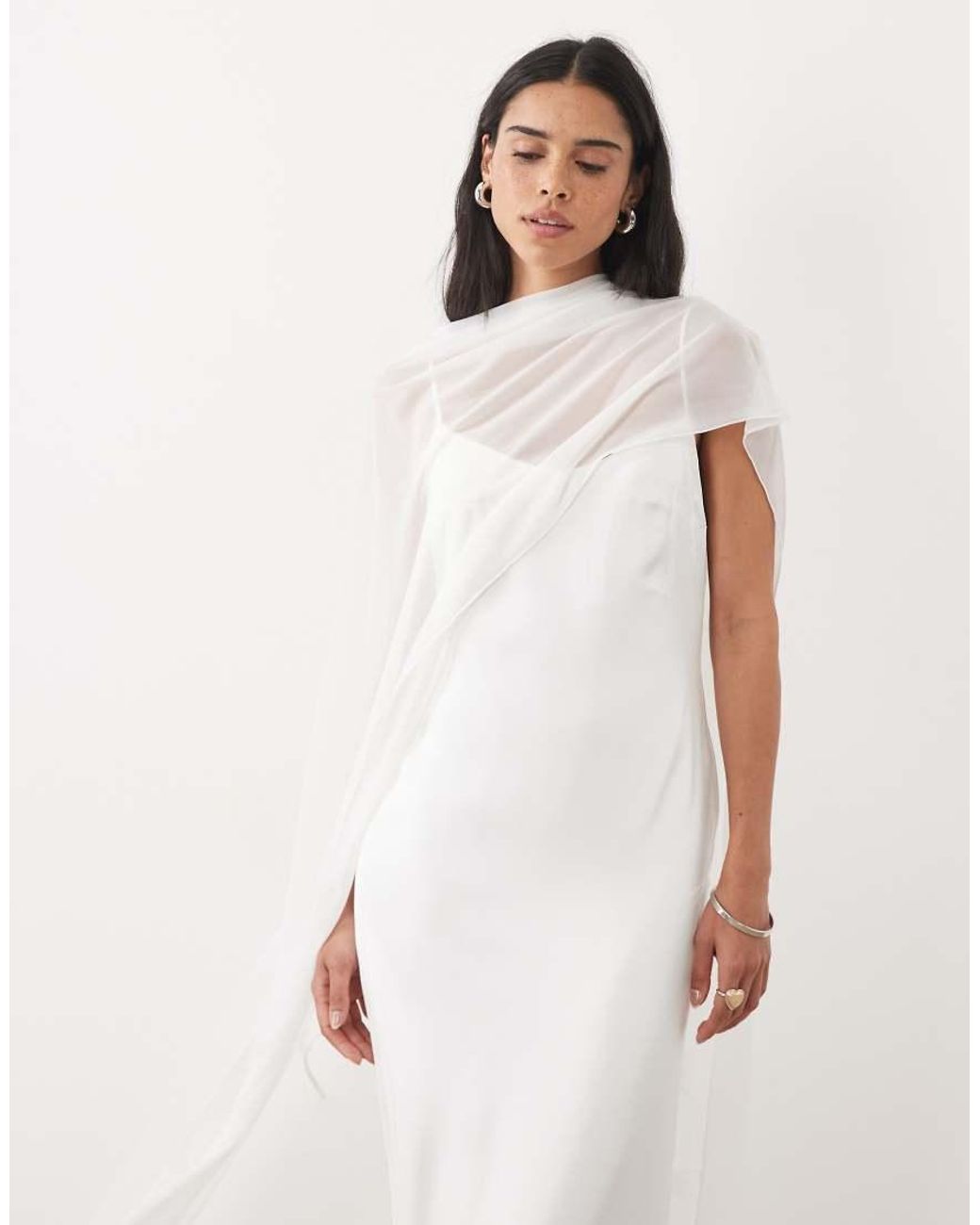 JW PEI Natural Bridal Mesh Asymmetric Button Back Cape Co-ord