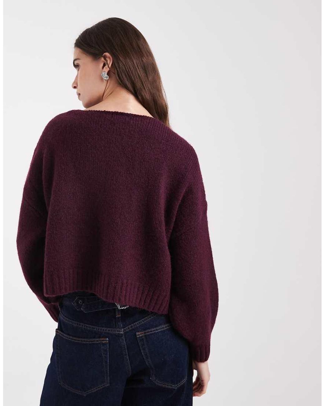 ONLY Purple Boat Neck Balloon Sleeve Knit Sweater