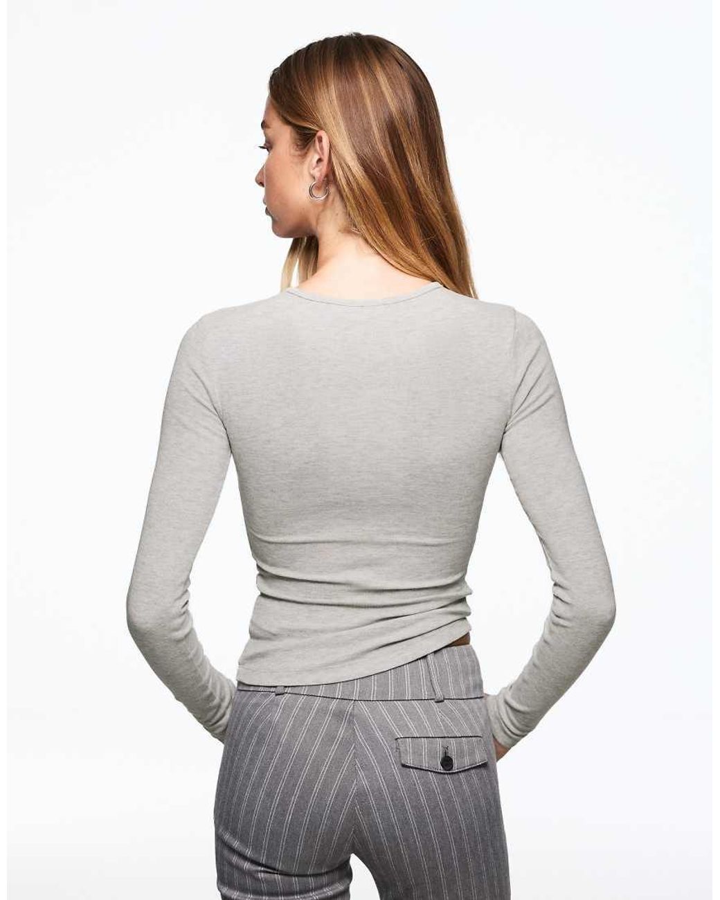 Bershka Gray Long Sleeve Top