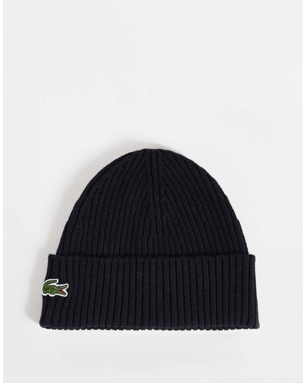 Lacoste Essential Geribbelde Logo Beanie in het Blue voor heren