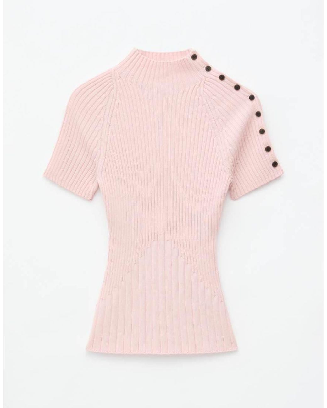 & Other Stories Pink Cotton Blend Short Sleeve Knitted Top With Shoulder Button Detail