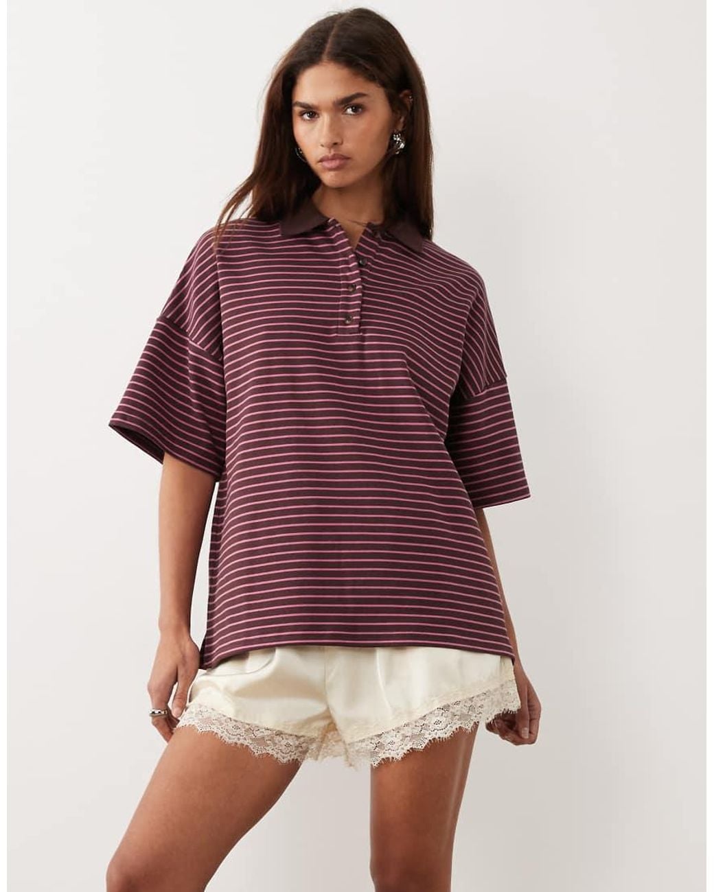BRONZE SNAKE Purple Nelly Striped Polo Top