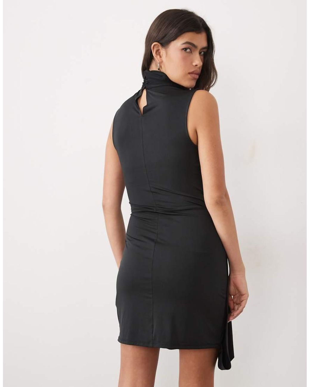 ASOS Black High Neck Cross Body Bubble Mini Dress