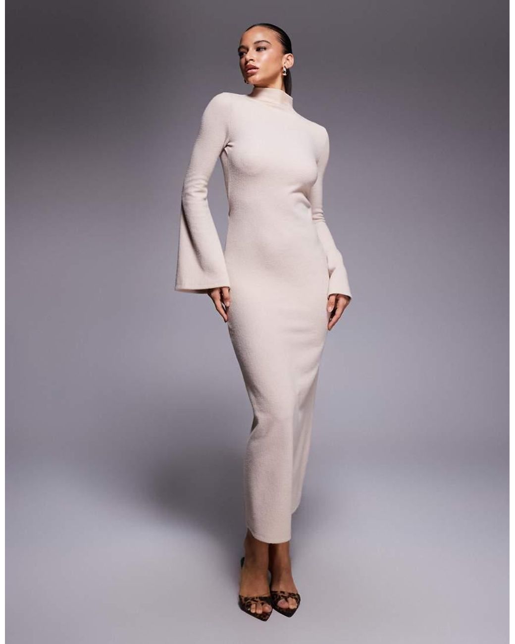 ASOS Gray Supersoft Maxi With Roll Neck And Open Back Detail