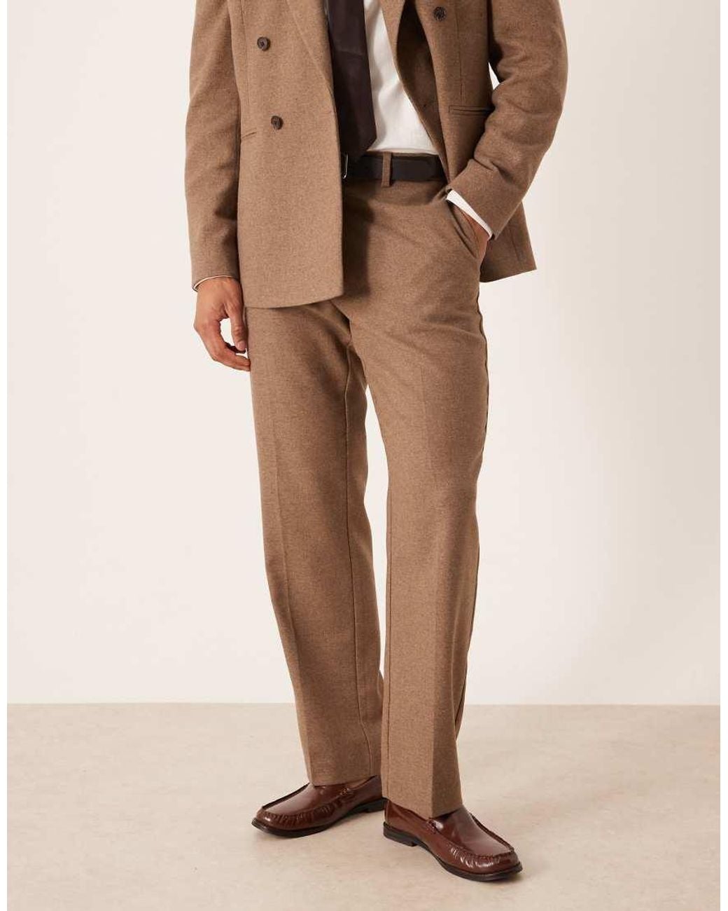 ASOS Natural Straight Suit Trouser With Wool for men