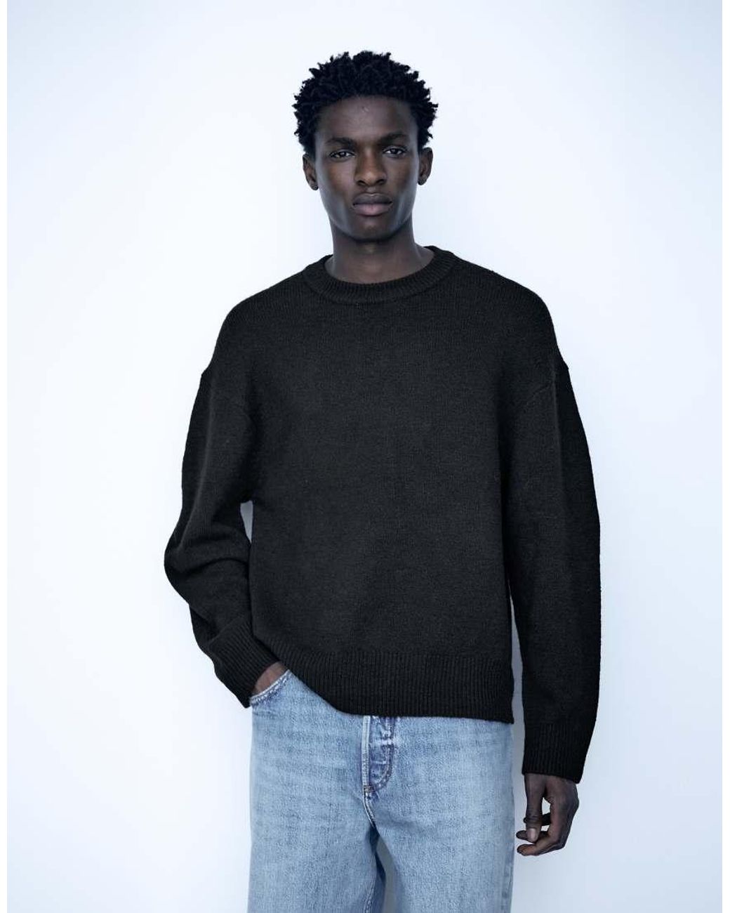 Pull&Bear Basic Trui Met Ronde Hals in het Black voor heren