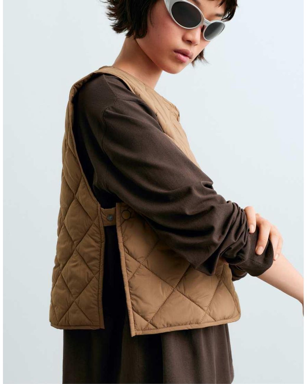 Oysho Brown Diamond Quilted Gilet