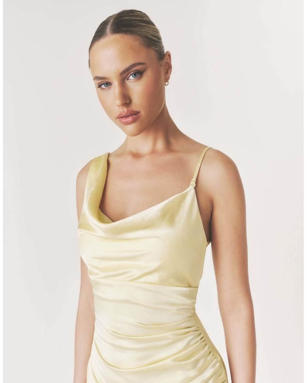 Six Stories Natural Cowl Asymmetrical Satin Bridesmaid Dress