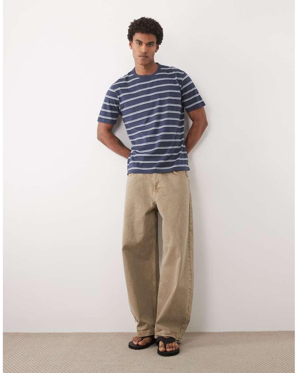 Mango Blue Mnago 100% Cotton Light Weight Striped T-shirt for men