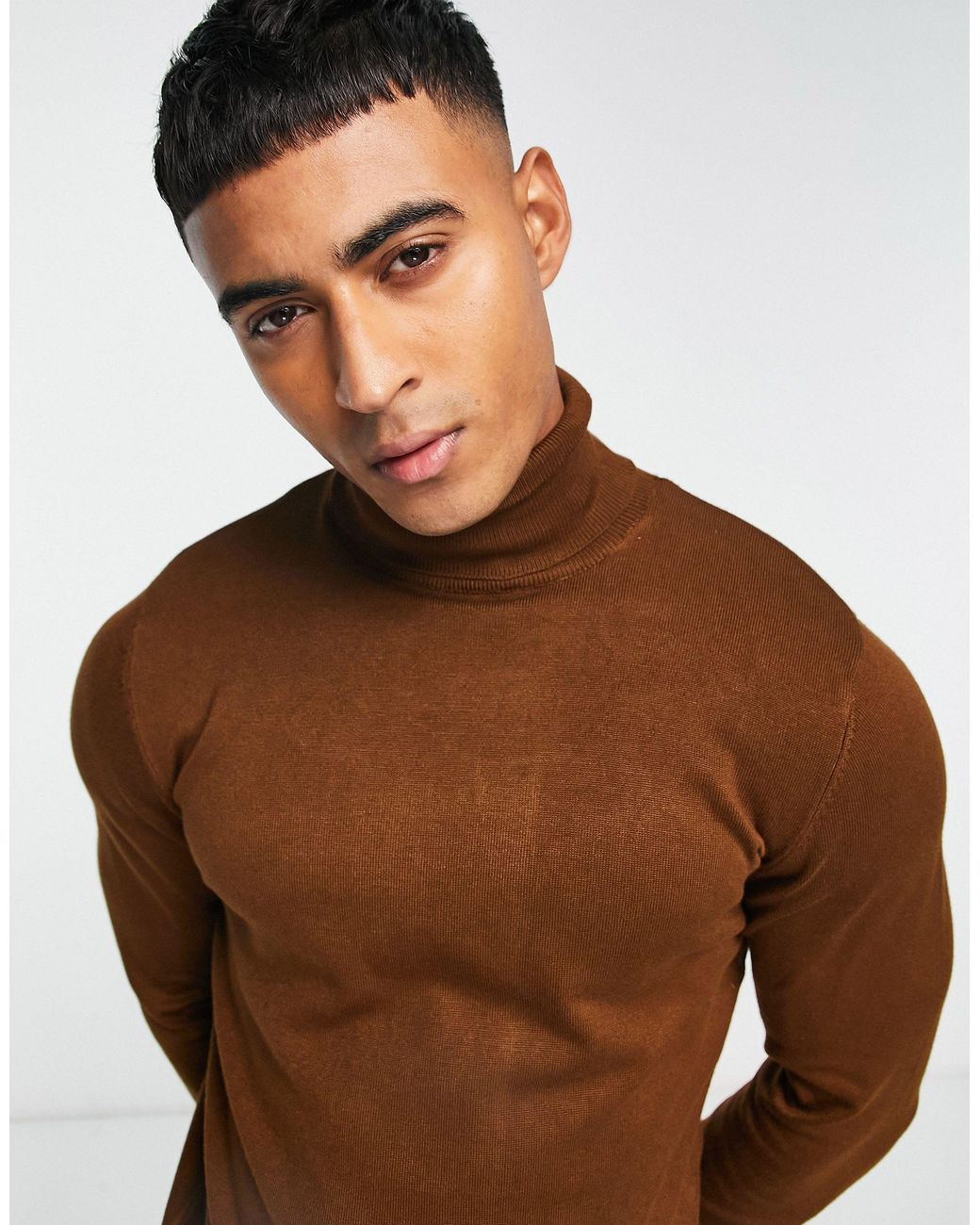 Pull Bear Roll Neck Jumper in Brown for Men Lyst