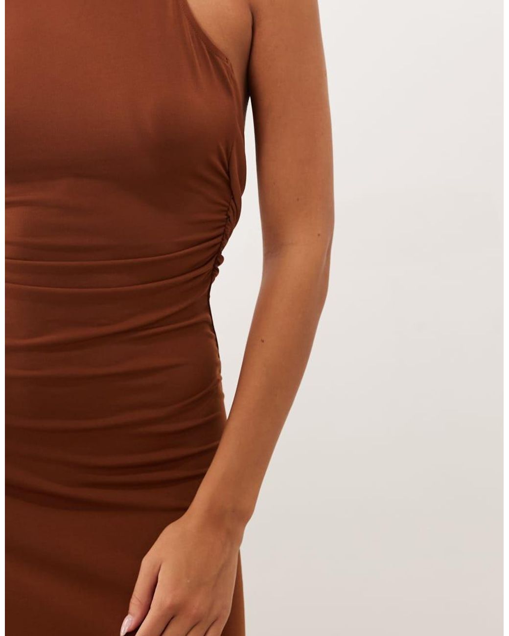 ASOS Brown Column Maxi Dress With Trim Back Detail