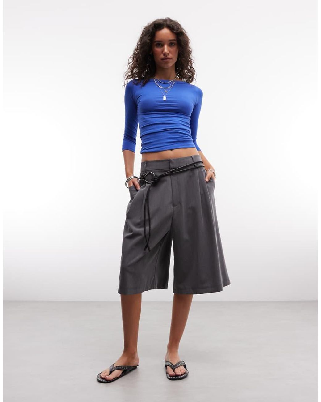 Collusion Blue Slash Neck 3/4 Sleeve Top