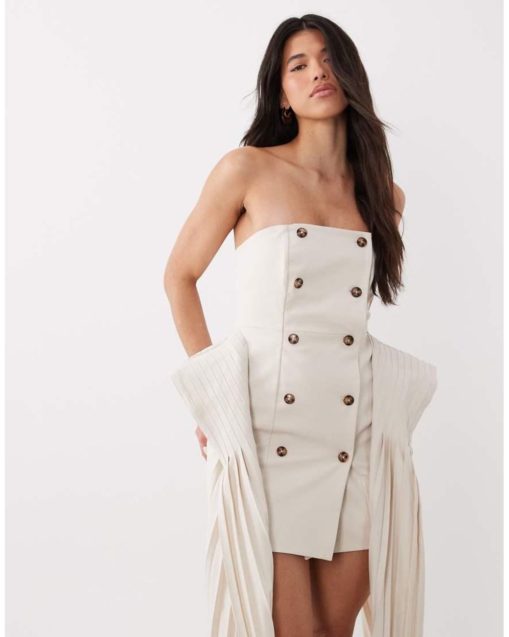 ASOS White Tailored Mini Dress With Pleated Hip Detail