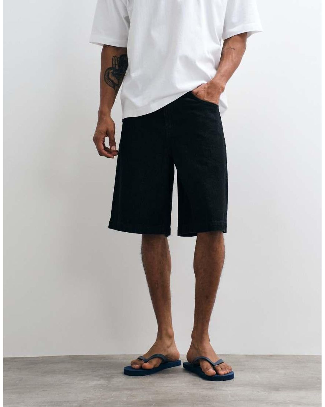 ASOS Black Loose Denim Jorts for men