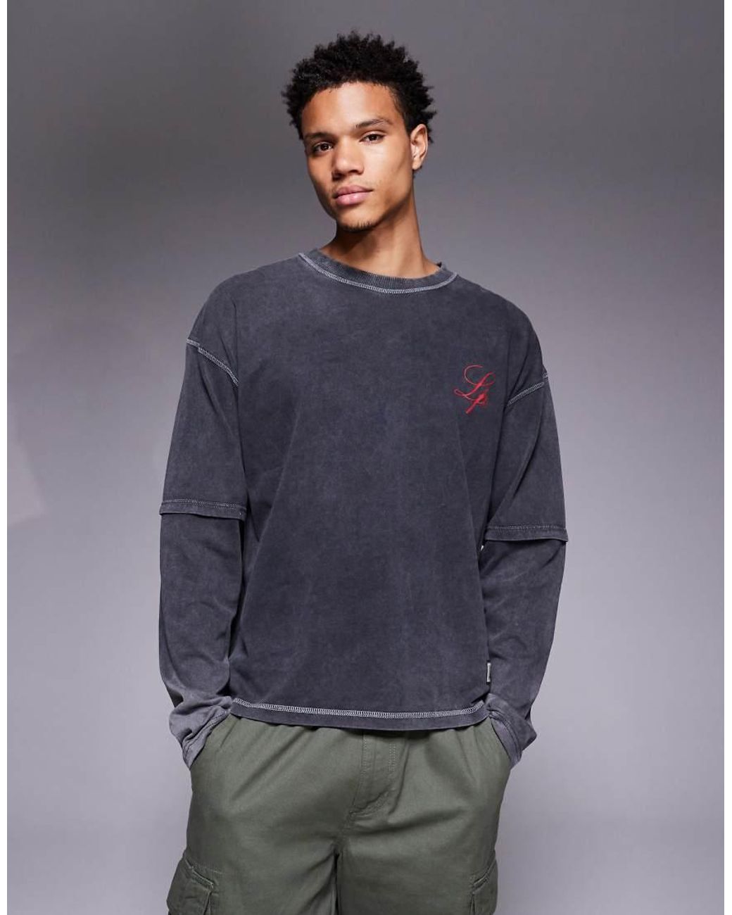 Liquor N Poker Gray Oversized Long Sleeve Principles Of Life T-shirt for men