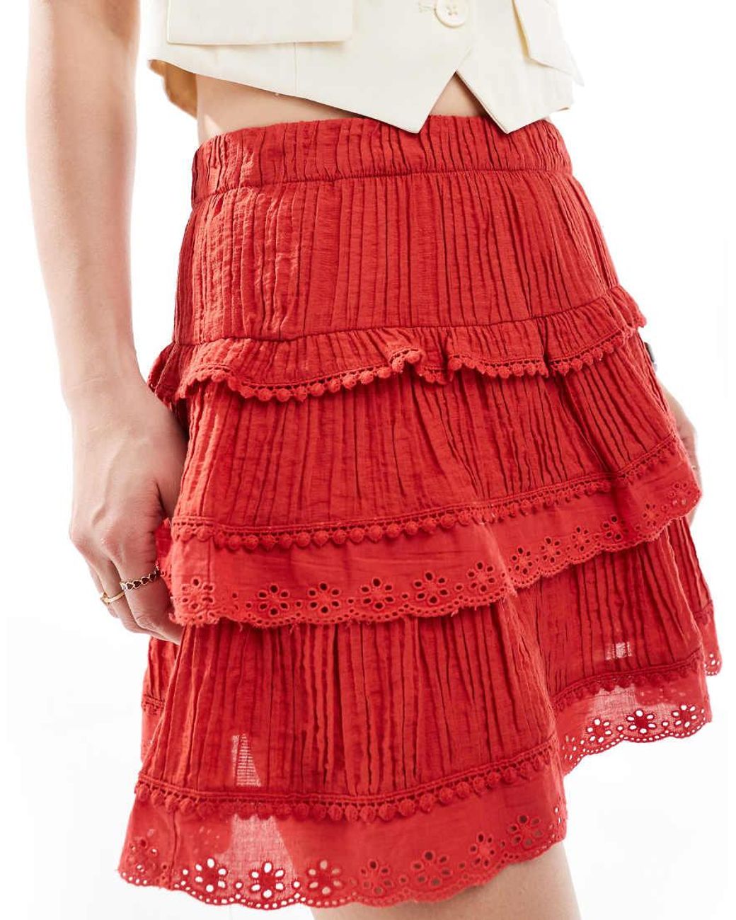 New Look Embroidered Tiered Mini Skirt