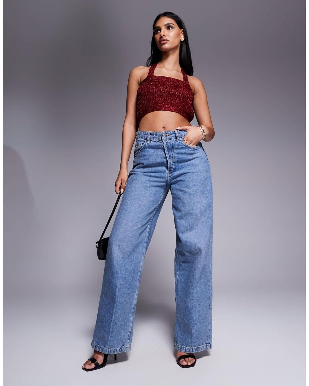ASOS Blue Knitted Halter Crop Top