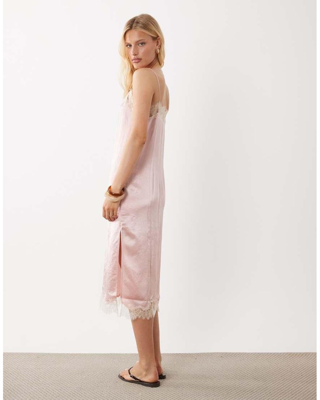 ARKET Pink Lace Midi Slip Dress