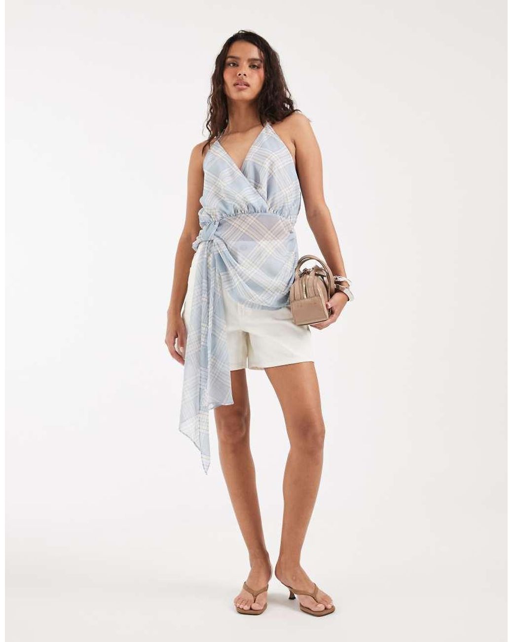 ASOS White Chiffon Wrap Tie Waist Top