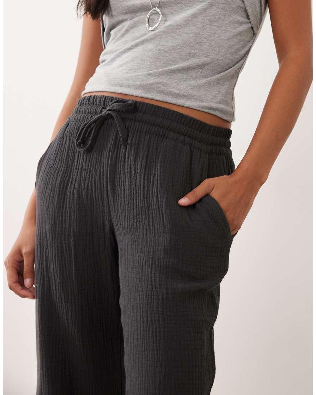 JDY Petite Black Wide Leg Cheesecloth Trousers