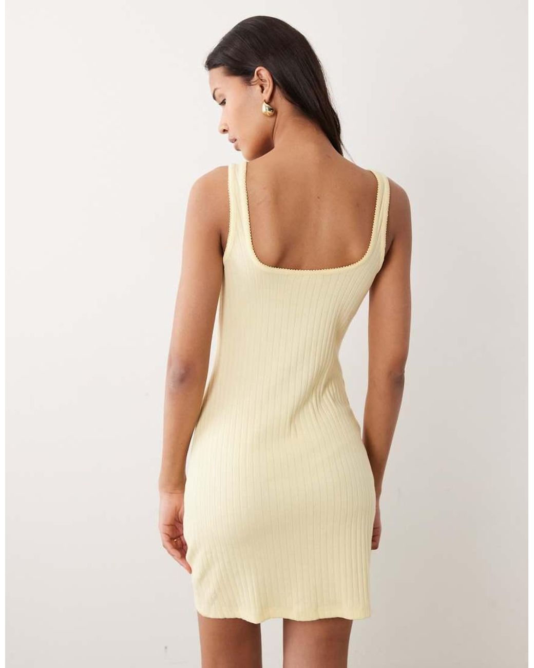 ASOS Natural Button Down Rib With Picot Trim Mini Dress