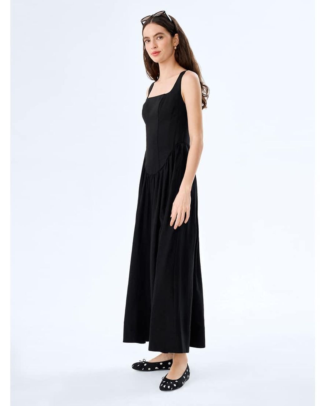 OMNES Black Dresses Suri Linen Midi Dress With Corset-Style Top
