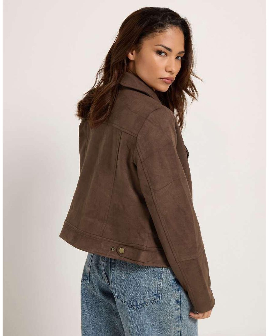 PixieGirl Brown Petite Faux Suede Biker Jacket