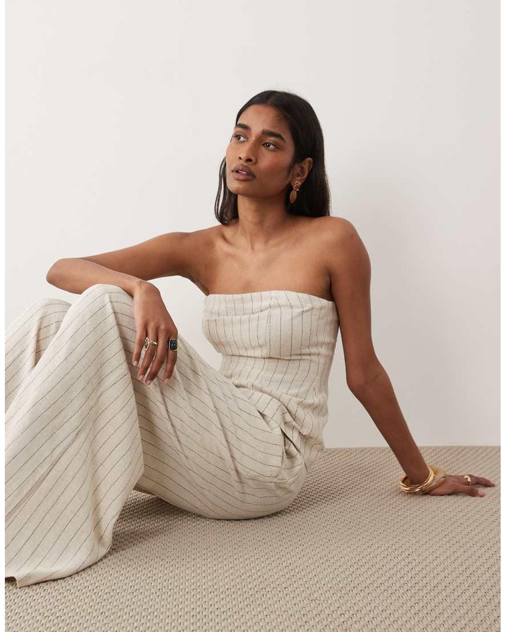 Miss Selfridge Natural Tailored Linen Look Palazzo Pants