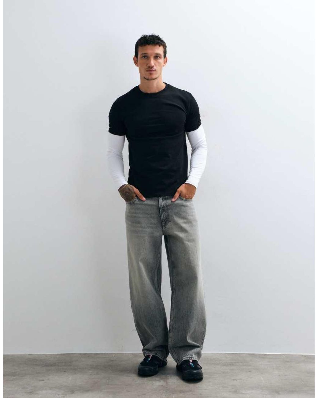 ASOS Blue Heavyweight Slim Fit Long Sleeve T-Shirt With Double Layer for men