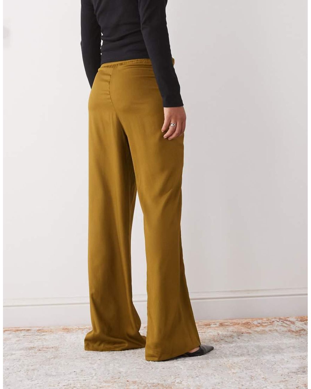 Reclaimed Vintage Green Wide Leg Trouser With Wrap Tie Detail