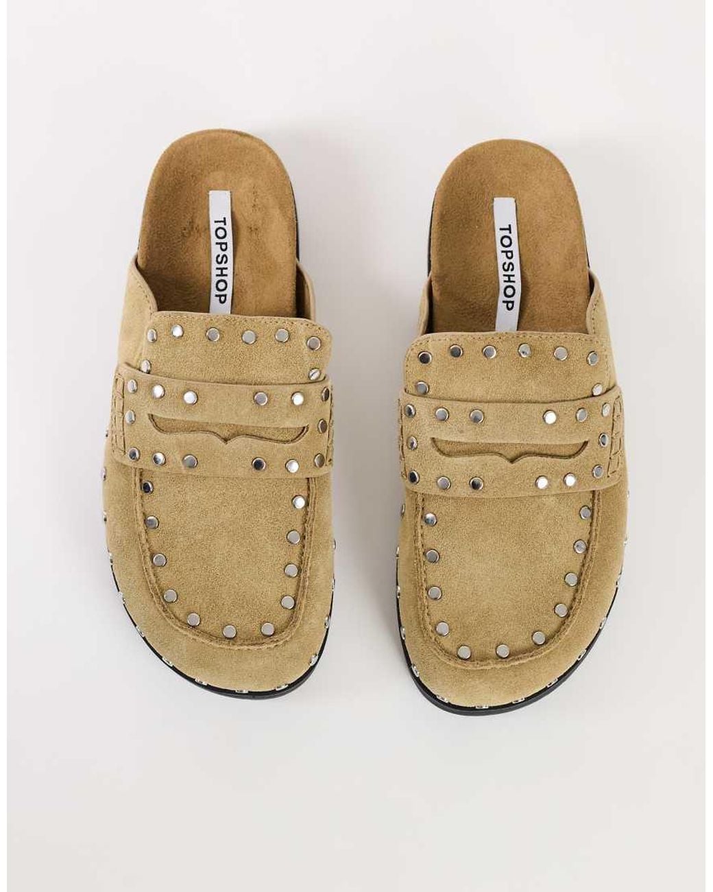 TOPSHOP White Addie Real Suede Studded Mule Loafer