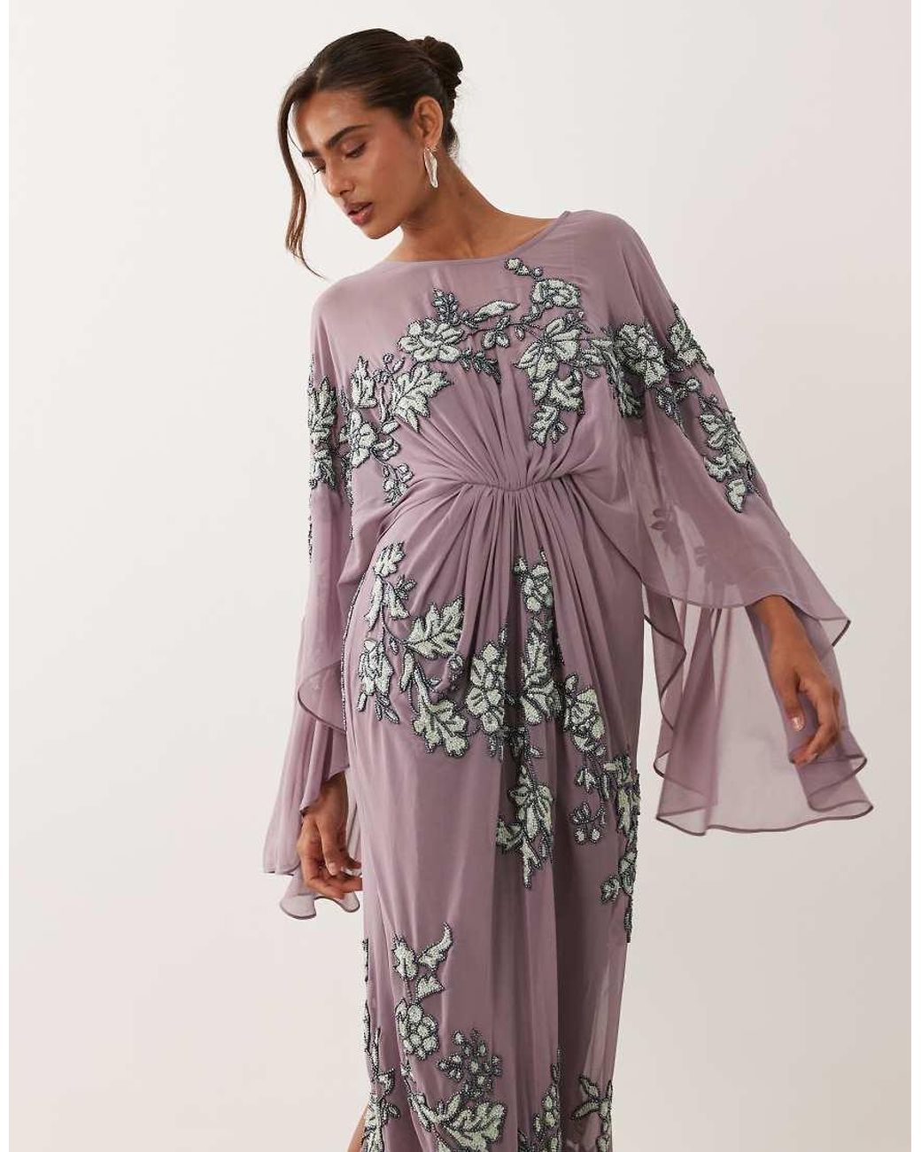 ASOS Pink Cape Sleeve Embellished Maxi Dress
