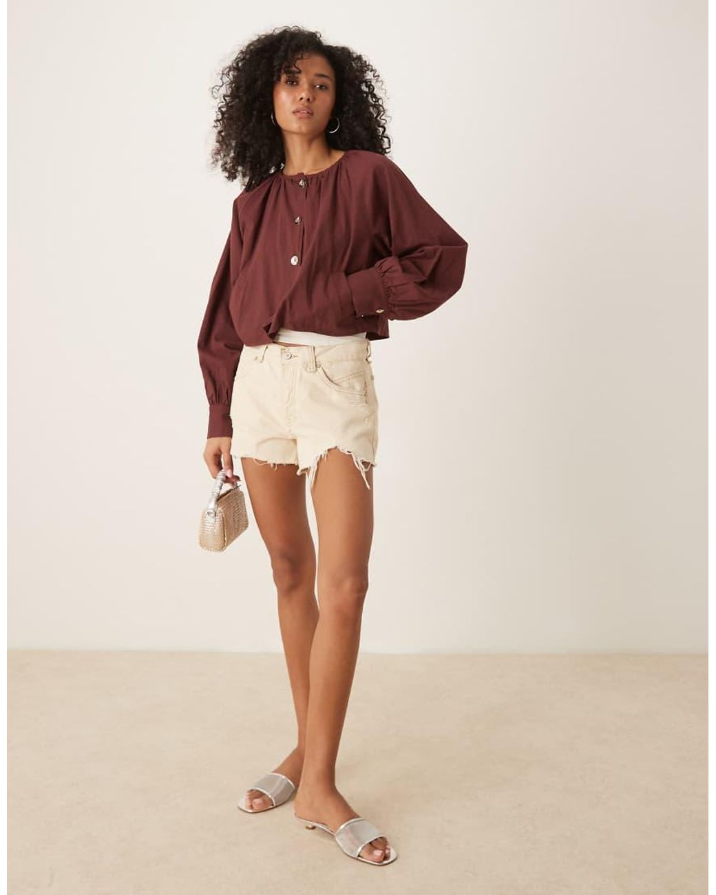 Ghospell Red Button Front Pleated Jacket