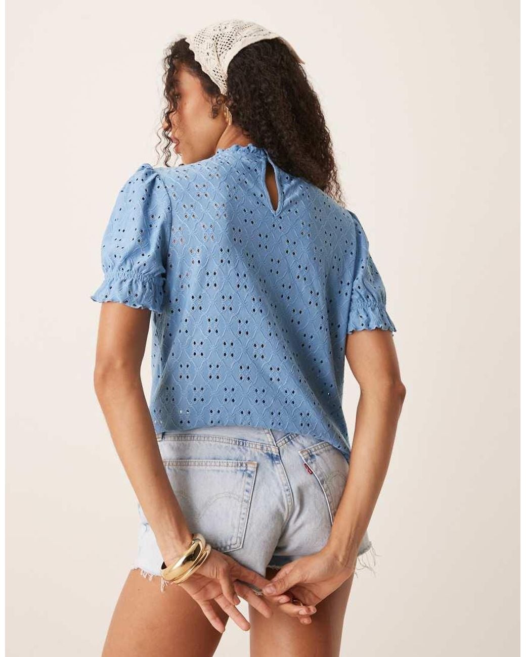 Vila Blue Broderie Jersey T-shirt