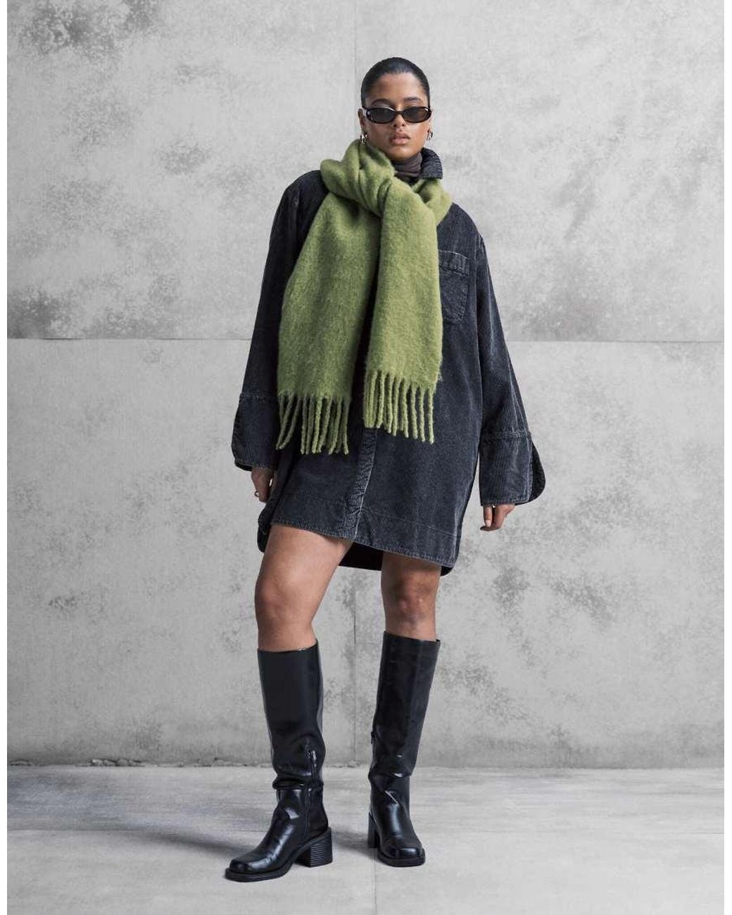 ASOS Green Asos Design Curve Cord Mini Shirt Dress With Wide Cuffs And Oversized Pockets