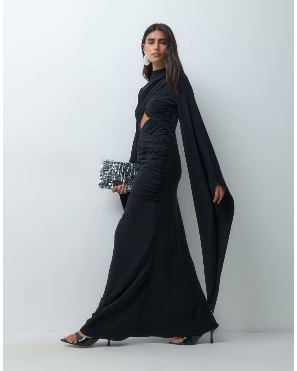 ASOS Blue exaggerated Sleeve Cross Neck Maxi Dress