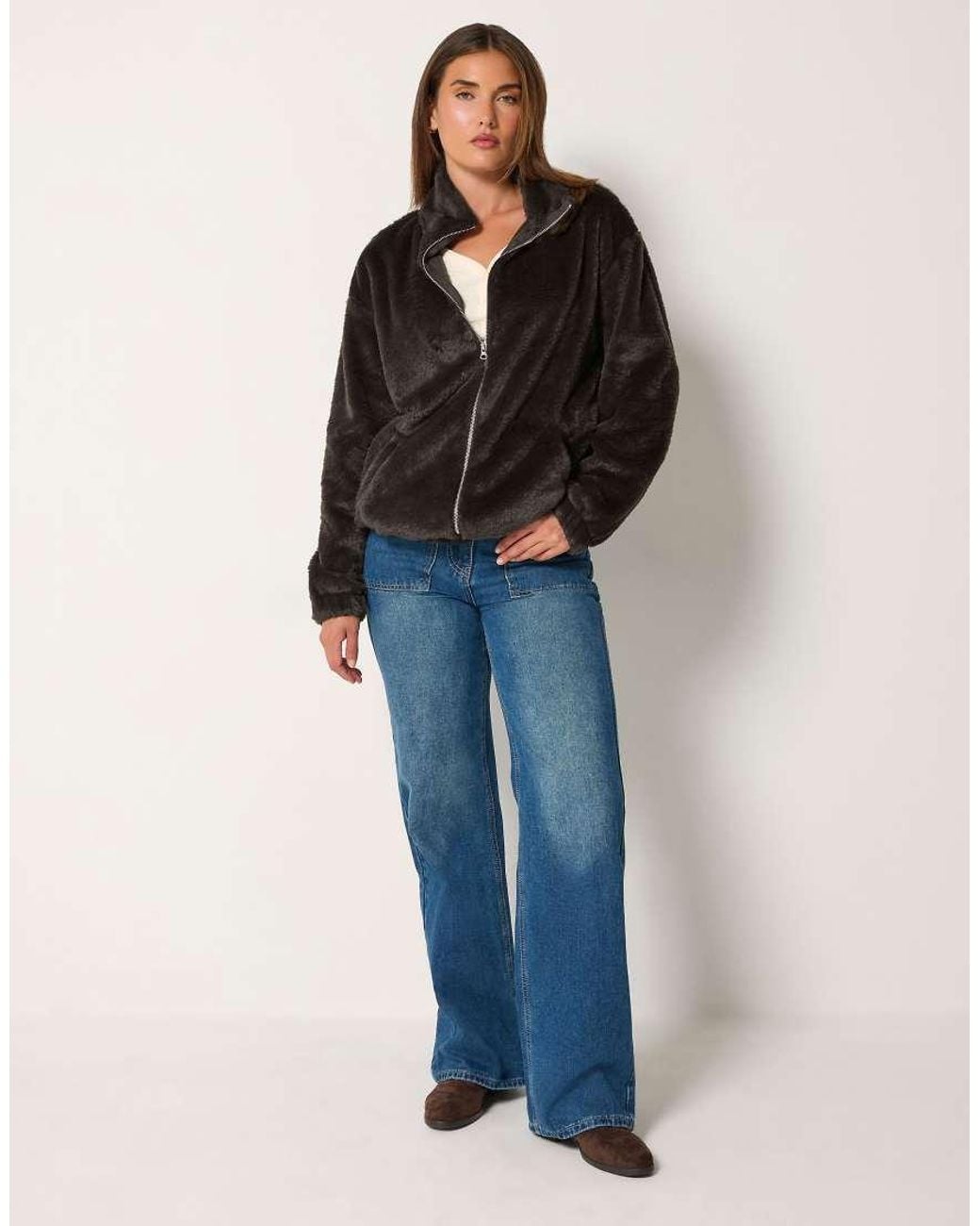 Long Tall Sally Black Faux Fur Zip Jacket
