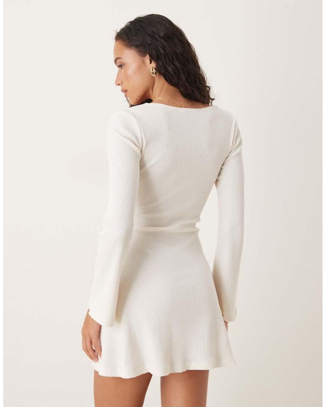 ASOS Natural Crochet Long Sleeve Hardware Detail Mini Dress