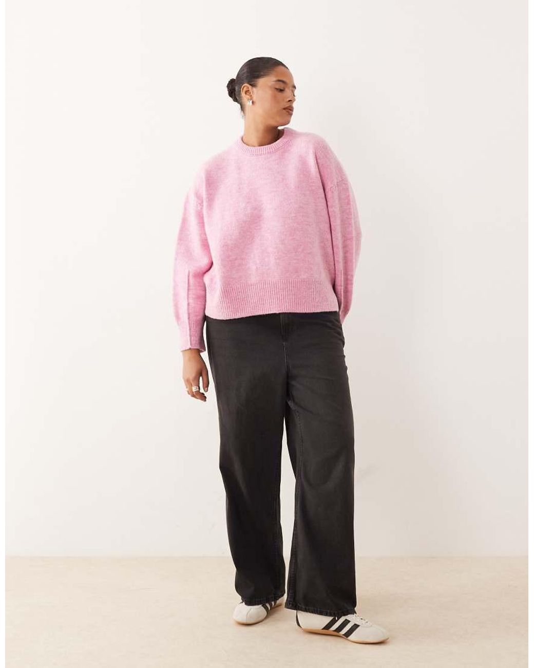 ASOS Pink Asos Design Curve Boxy Crew Neck Jumper With Side Split Detail