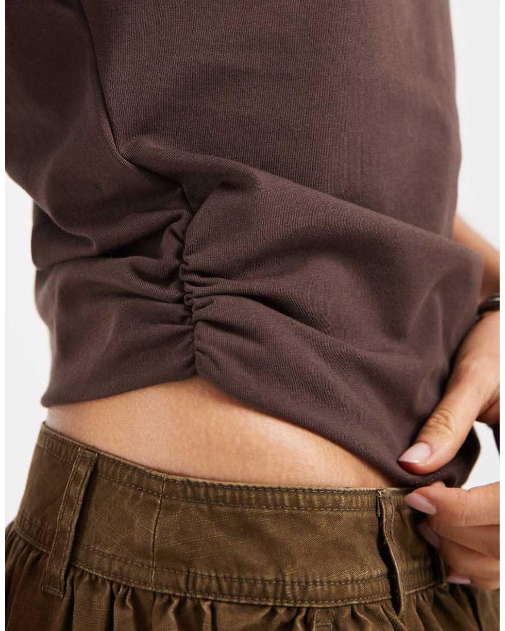 Pieces Brown Rouched Cinch Waist T-shirt