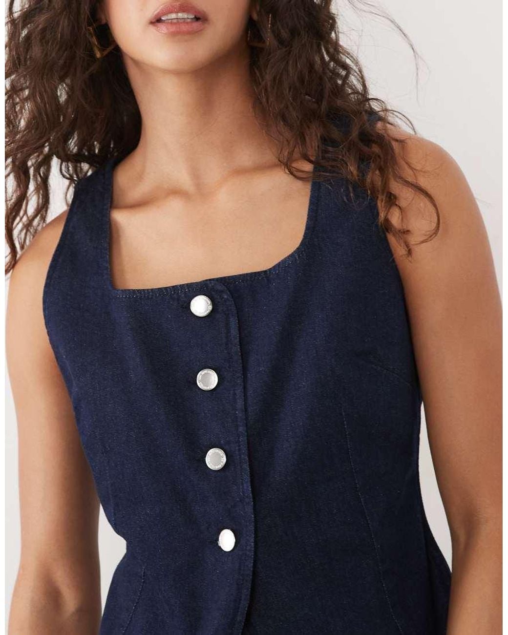 Mango Blue Avery 100% Cotton Square Neck Denim Top Co-ord