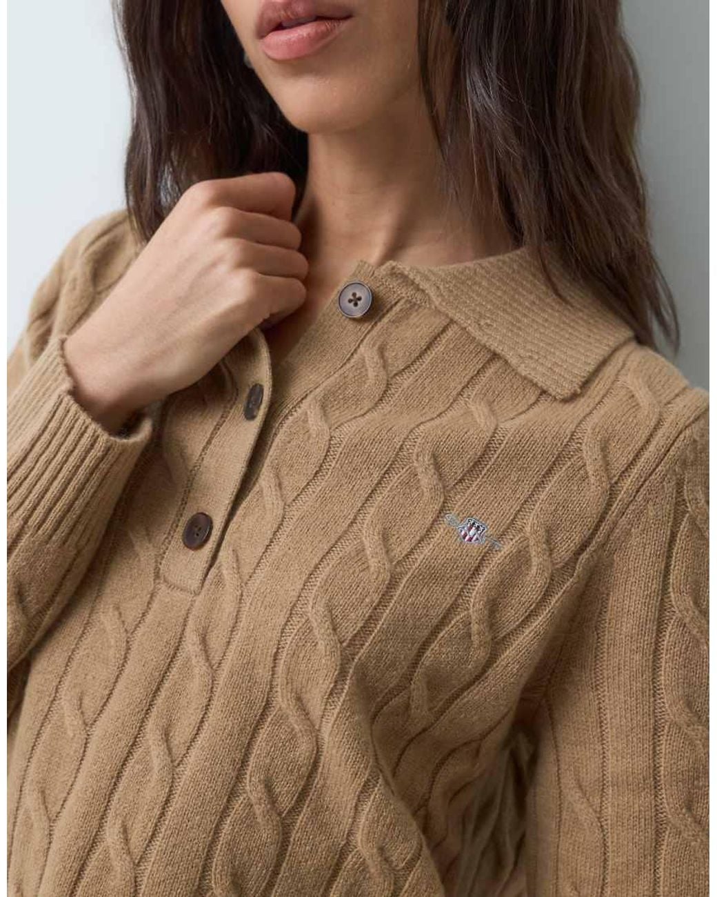 Gant Brown Cable Knit Rugby Cardigan