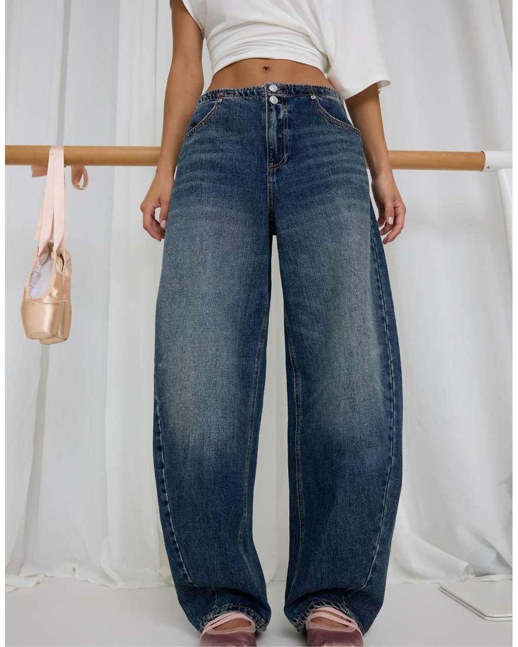 Stradivarius Blue Barrel-fit Jeans With Back Adjuster