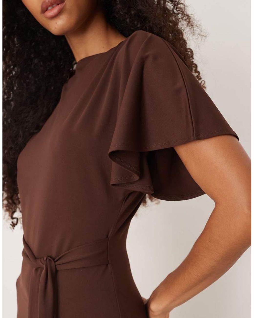 ASOS Brown Angel Sleeve Tie Back Maxi Dress