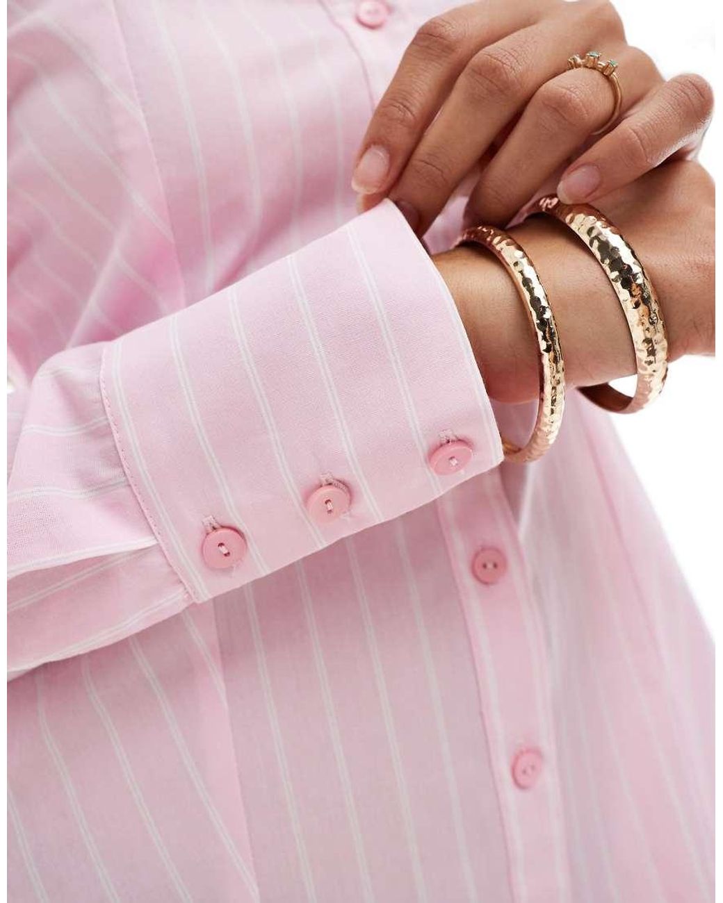 Miss Selfridge Pink Pinstripe Fitted Poplin Shirt Dress
