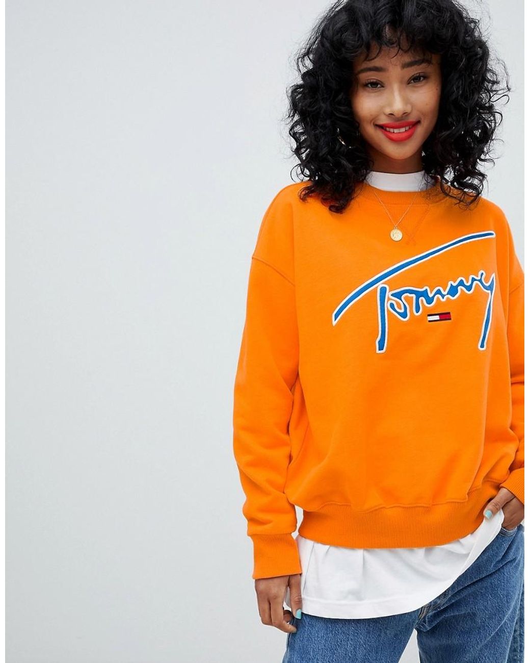 Tommy Hilfiger Signature Sweatshirt in Orange | Lyst