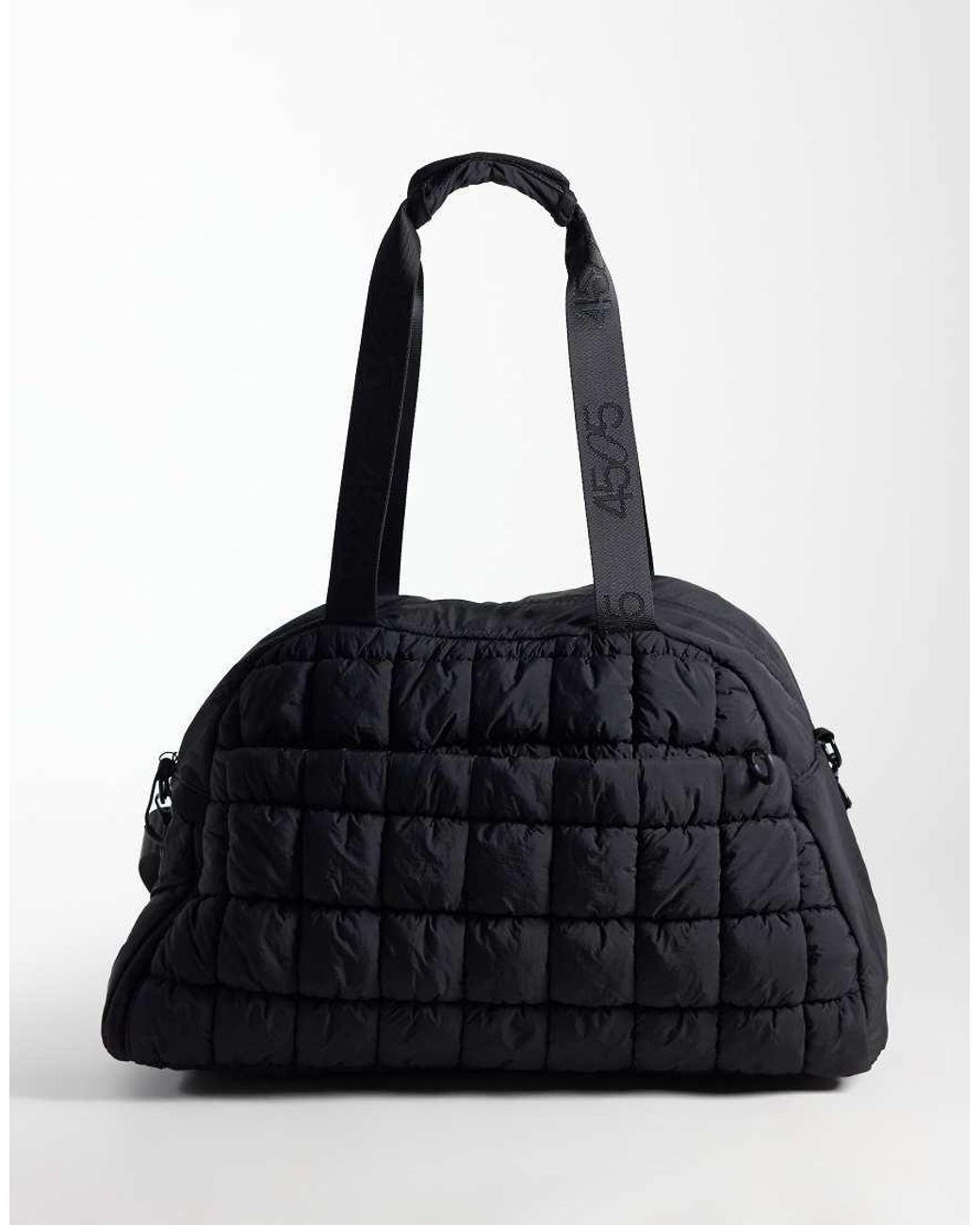 4505 Black Puffy Quilted Bowler Bag With External Pocket And Trainer Compartment