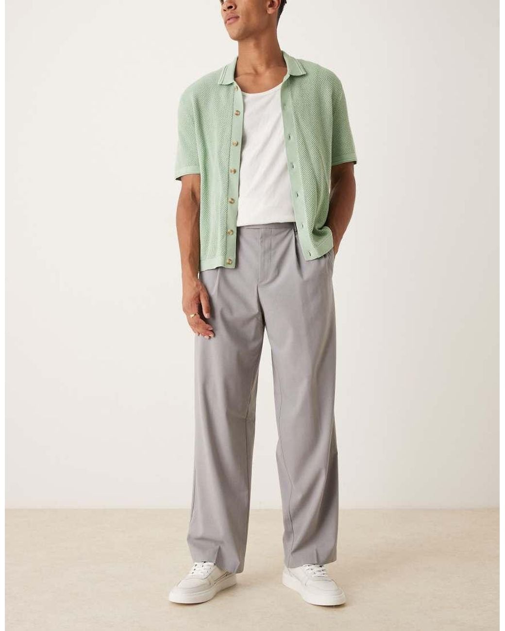 ASOS Gray Smart Wide Leg Trousers With Front Pleats for men
