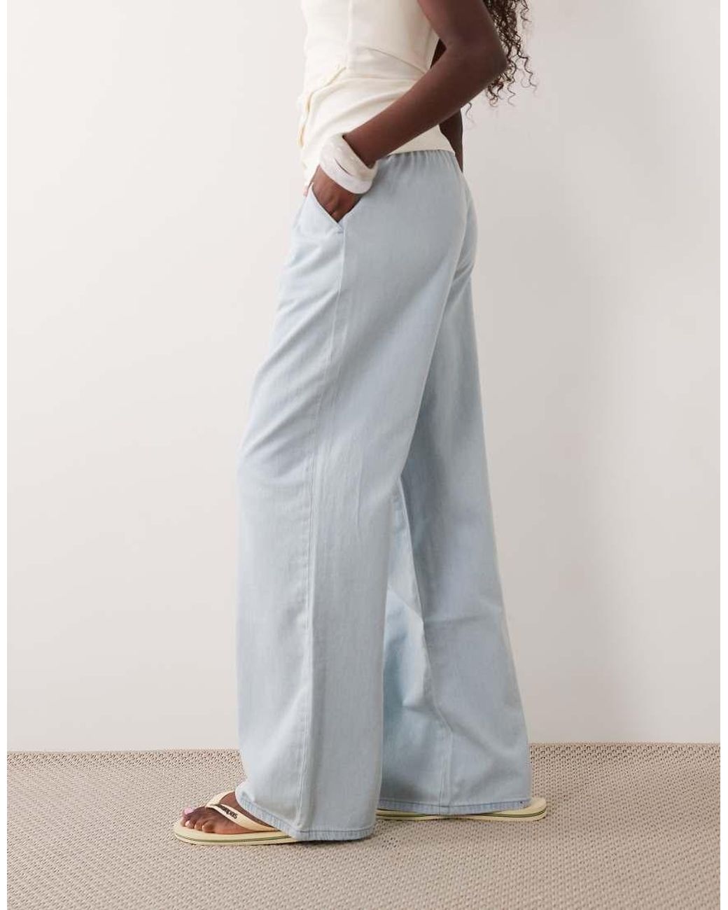 Miss Selfridge Blue Denim Pull On Trouser With Contrast Stitch